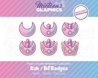 Twitch Moon Crystal Sub Badges / Bit Badges / Subscriber badges / Streamer Graphics / Discord / Gamer / Pastel / Kawaii