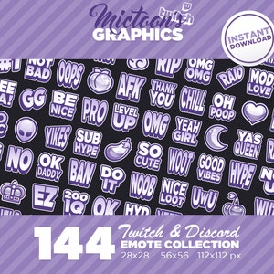 144 x Twitch Emotes / Mega Bundle Collection / Text / Streamer Graphics / Discord / Gamer / Aesthetic / Pack