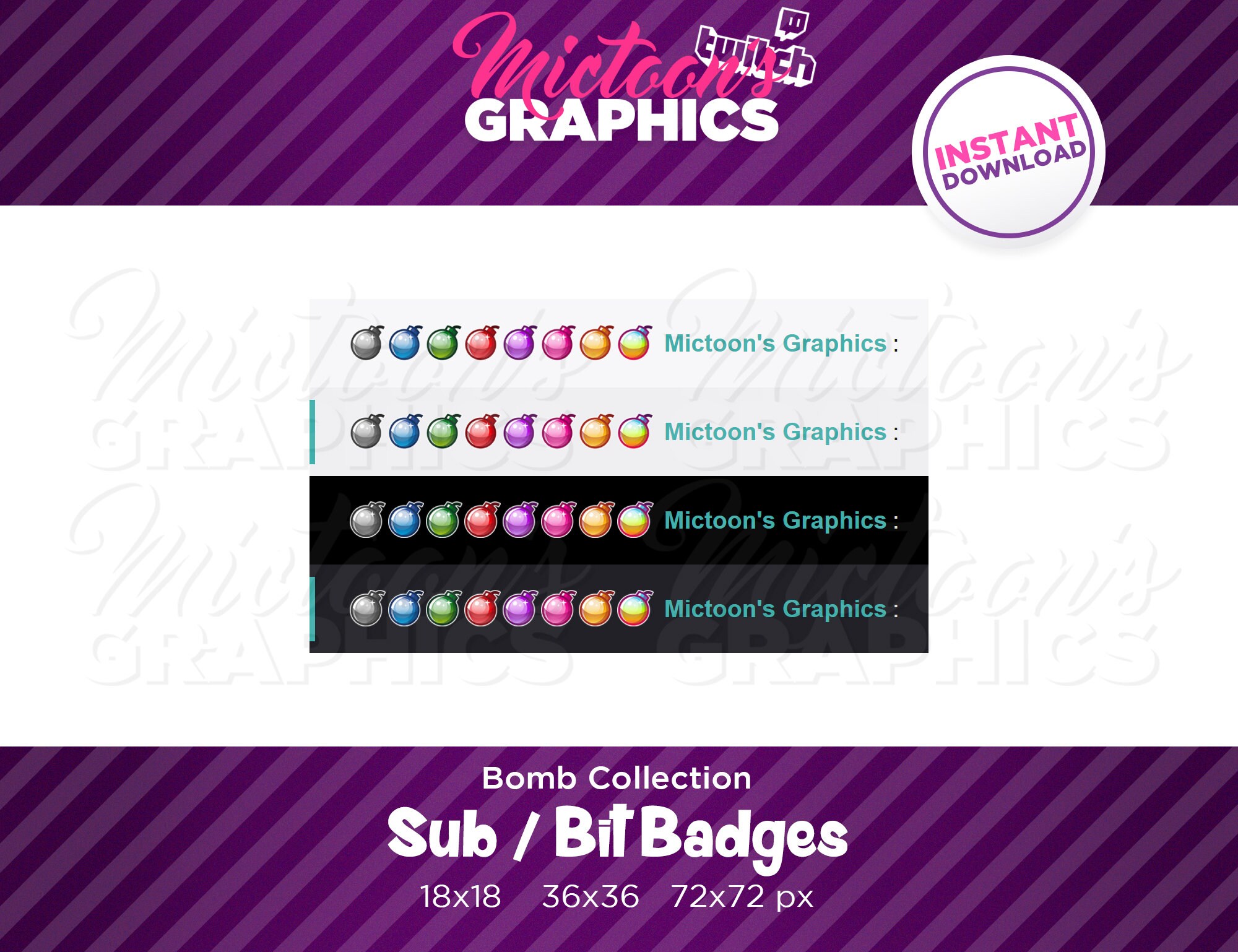 Visual Reference: Twitch Bomb Collection Sub Badges Cheer Bit Badges Subscriber