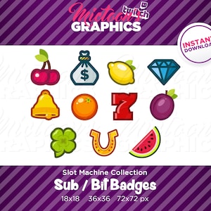Twitch Slot Machine Collection Sub Badges / Bit Badges / Streamer Graphics / Discord / Gamer / Casino / Gambling