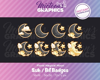 Twitch Moon Sub Badges / Bit Badges / Streamer Graphics / Discord / Gamer / Black / Golden / Wings / Emblem / Aesthetic