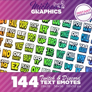 144 x Twitch Text Emotes / Mega Collection / Streamer Graphics / Discord / Gamer / Pack