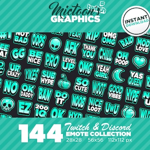 144 x Twitch Emotes / Mega Bundle Collection / Texte / Streamer Graphics / Discord / Gamer / Esthétique / Pack
