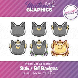 Twitch Kitty Cat Moon Emblem Collection / Sub Badges / Cheer Bit Badges / Subscriber Badge /  Streamer Graphics / Discord / Gamer