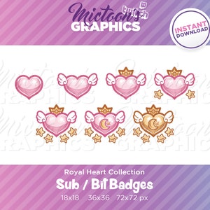 Twitch Royal Heart Wings Sub Badges / Bit Badges / Set / Collectie / Streamer Graphics / Discord / Gamer / Kawaii / Esthetiek