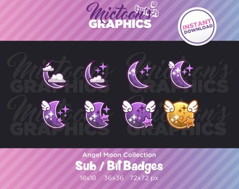 Twitch Moon Sub Badges / Cheer Bit Anstecker / Abonnent / Streamer Grafik / Discord / Gamer / Engel / Flügel / Halbmond / Ästhetik