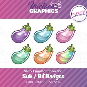 Twitch Eggplant Collection / Sub Badges / Cheer Bit Badges / Streamer Graphics / Kawaii / Pastel / Discord / Gamer