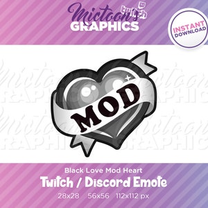 Twitch Mod Love / Emote  / Black Heart / Streamer Graphics / Discord / Gamer / Aesthetic
