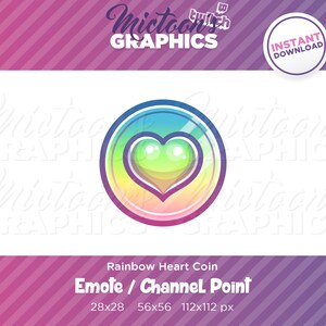 Twitch Rainbow Heart Coin Emote / Channel Point / Streamer Graphics / Discord / Gamer / Kawaii / Cute / Aesthetic