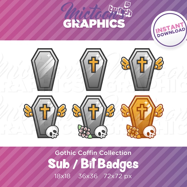 Twitch Coffin Sub / Bit Badges / Subscriber badge / Streamer Graphics / Discord / Gamer / Gothic / Halloween / Dracula / Vampire