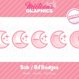 Twitch Pink Pastel Moon Sub Badges / Bit Badges / Streamers Graphics