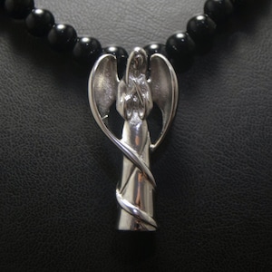 Guardian Angel Ashes Urn Pendant Necklace - Black Onyx Keepsake