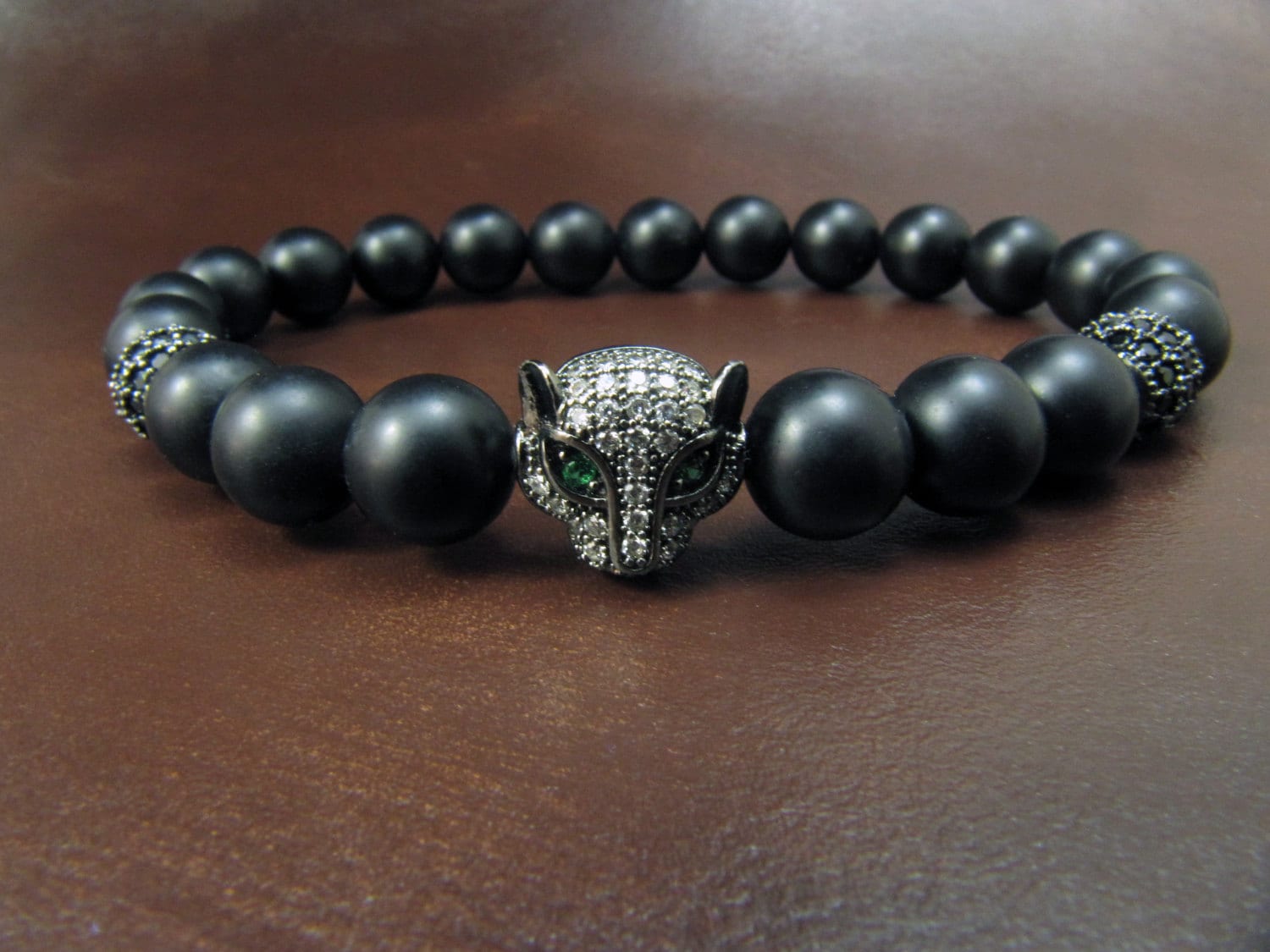 Black Panther Bracelet Natural Onyx Swarovski Bracelet Etsy
