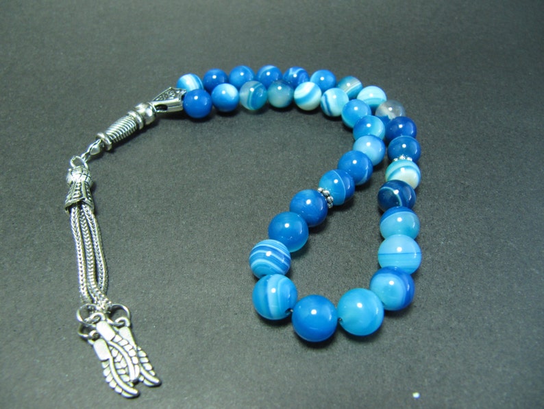 Turkish Islamic 33 Prayer Beads Tesbih Blue Agate Beads Etsy