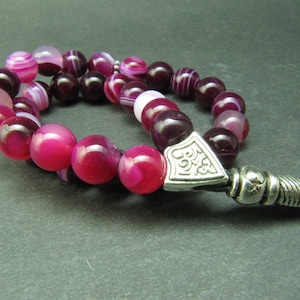 Pink Agate Prayer Beads: Turkish Tasbih Misbaha, 33 Worry Beads