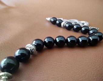 Islamic 11 Prayer Beads, Black Onyx Beads, Tasbih, Misbaha, Sufi, Worry Beads,