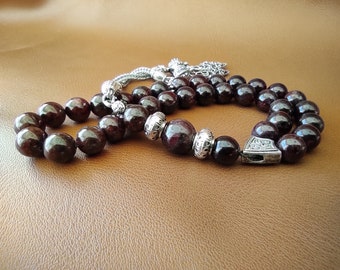 Turkish Islamic 33 Prayer Beads, Tespih, Dark Red Garnet Beads, Tasbih, Misbaha, Sufi, Worry Beads,