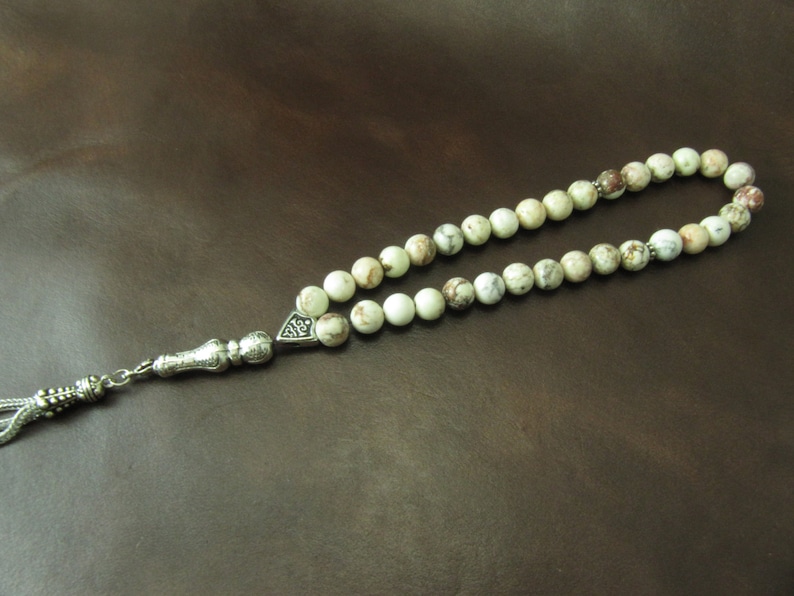 Turkish Islamic 33 Prayer Beads Tespih White Turquoise Etsy