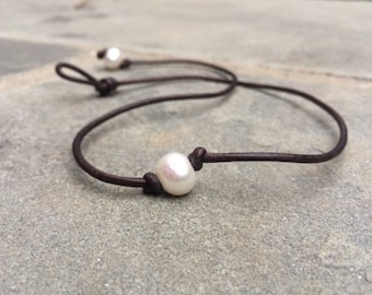 Leather and Pearl Necklace