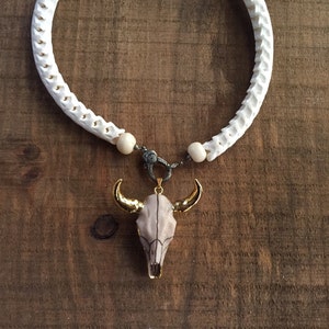 Longhorn snake vertebrae necklace with pave diamond clasp image 1