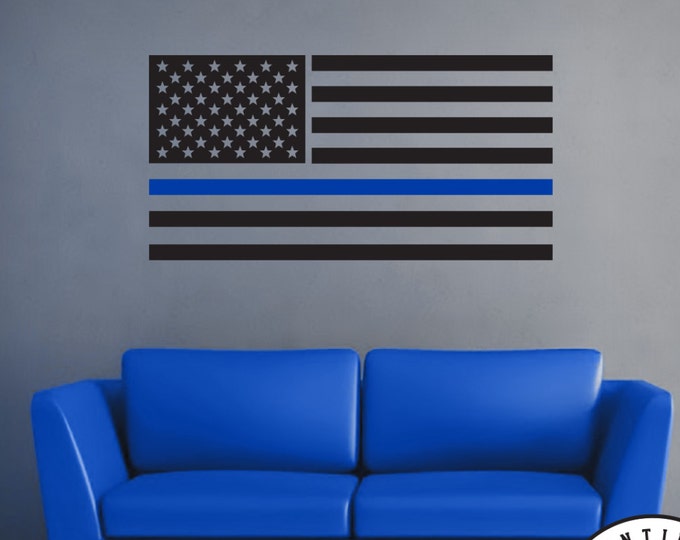 Thin Blue Line Police Flag Wall Decal Display Vertical or Horizontal Wall Decor, Wall Art, Easy ...