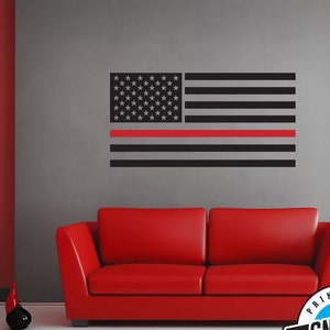 Thin Red Line - Firefighter Flag - Wall Decal - Display Vertical or Horizontal - Wall Decor, Wall Art, Easy Applicaion (Removable)