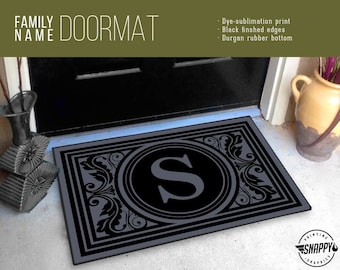 Custom Initial Monogram Welcome Mat/Doormat/Rug - 24&quot; x 36&quot; - High Quality Digital Print, Dye-Sublimation, Weatherproof - Indoor/Outdoor