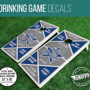 Drinking Game Cornhole Decals - Add Any Logo and Colors - PAIR - Vinyl Decals, Cornhole Wraps, Bag Toss Decals - House Party, Backyard BBQ