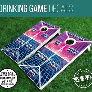 Drinking Game Cornhole Decals - Synthwave - PAIR - Vinyl Decals, Cornhole Wraps, Bag Toss Decals, House Party, Backyard BBQ, Drinking Game