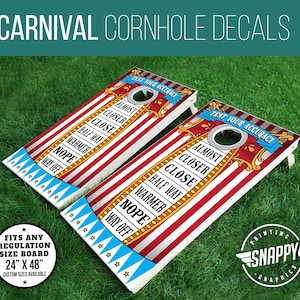 Carnival Cornhole Decals Test Your Accuracy  - Bags - Original Carnival Illustration -  Vinyl Decal Board Wraps