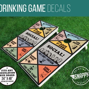 Drinking Game Cornhole Decals - Retro Style - PAIR - Vinyl Decals, Cornhole Wraps, Bag Toss Decals, House Party, Backyard BBQ, Drinking Game