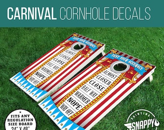Carnival Cornhole Decals Test Your Accuracy  - Bags - Original Carnival Illustration -  Vinyl Decal Board Wraps