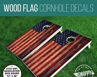 USA Flag Cornhole Decal – Burnt Wood Look Vinyl Wrap