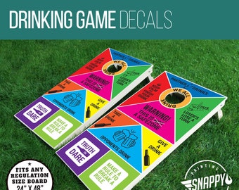 PAIR - Colorful Drinking Game Cornhole Decals - Vinyl Decals, Cornhole Wraps, Bag Toss Decals, House Party, Backyard BBQ, Bags Drinking Game