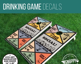 Retro Drinking Game Cornhole Decals – Vinyl Board Wraps (Pair)