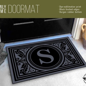 Custom Initial Monogram Welcome Mat/Doormat/Rug 24 x 36 High Quality Digital Print, Dye-Sublimation, Weatherproof Indoor/Outdoor Charcoal