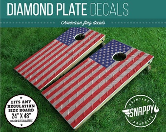 American Flag Diamond Plate Look Cornhole Decal - Bags - Vinyl Decal Cornhole Wrap