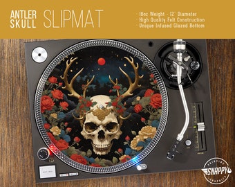 Antler Skull & Roses Turntable Slipmat – 12" Felt DJ Mat