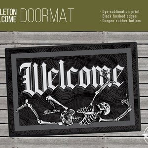 Skeleton Welcome Doormat – Dye-Sublimation Print, Rubber Bottom