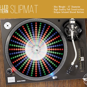 RGB Led Pattern Turntable Slipmat - 12&quot; and 7&quot; LP Record Player, DJ Slipmat- 16oz Felt w/ Glazed Bottom