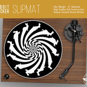 White Rabbit Checker Turntable Slipmat - 12" and 7" LP Record Player, DJ Slipmat- 16oz Felt w/ Glazed Bottom