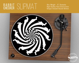 White Rabbit Checker Turntable Slipmat - 12" and 7" LP Record Player, DJ Slipmat- 16oz Felt w/ Glazed Bottom