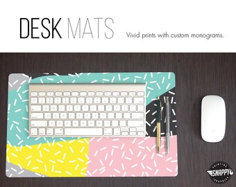 Memphis Pattern Desk Mat – Custom Monogram, Hand Washable