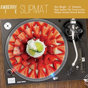 Strawberry Pie Turntable Slipmat - 12" and 7" LP Record Player, DJ Slipmat- 16oz Felt w/ Glazed Bottom