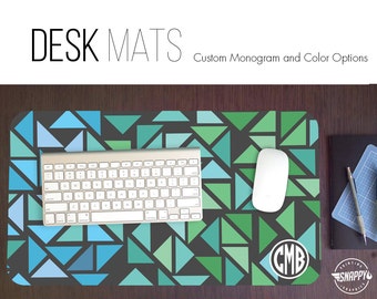 Geometric Pattern Desk Mat w/ Custom Monogram - 3 Sizes - Color Options - High Quality Digital Print - Triangles Extended Mousepad