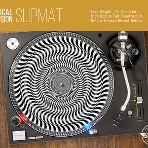 Optical Illusion II - Turntable Slipmat - 2 - sizes - 12&quot; and 7&quot; LP Record Player, DJ Slipmat- 16oz Felt w/ Glazed Bottom