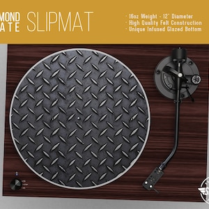 Diamond Plate Turntable Slipmat - 12" and 7" LP Record Player, DJ Slipmat- 16oz Felt w/ Glazed Bottom