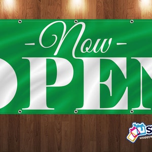 Personalized Now Open Vinyl Banner