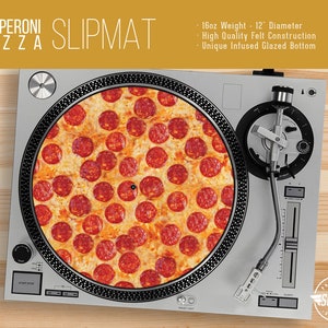 Pepperoni Pizza Turntable Slipmat - 12" and 7" LP Record Player, DJ Slipmat- 16oz Felt w/ Glazed Bottom