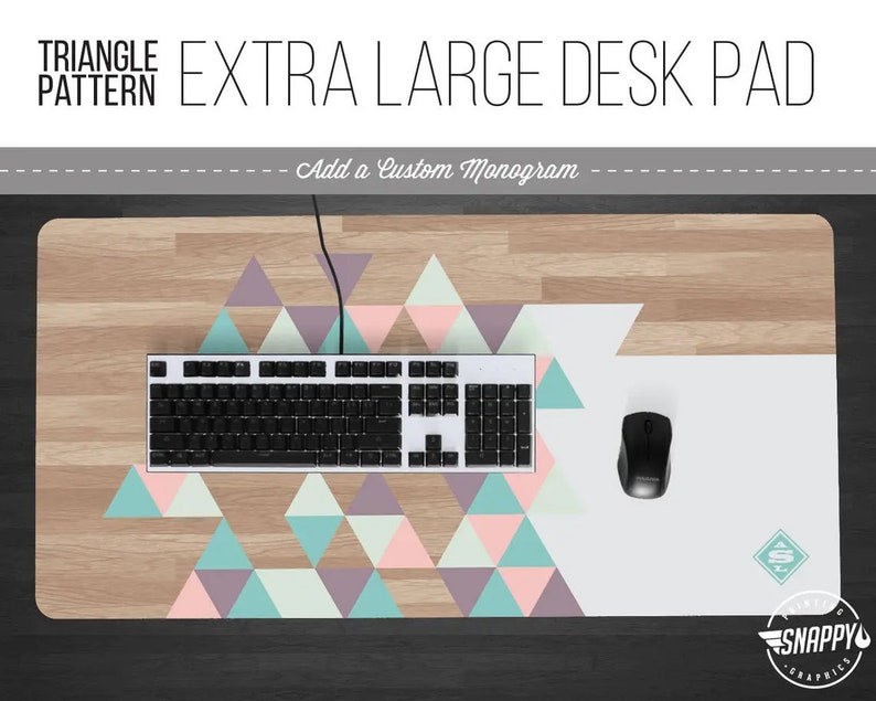 Pastel Triangle Wood Pattern Print Desk Mat w/ Custom Monogram 3 Sizes Office Desk Accessory Extended Mouse Pad image 4